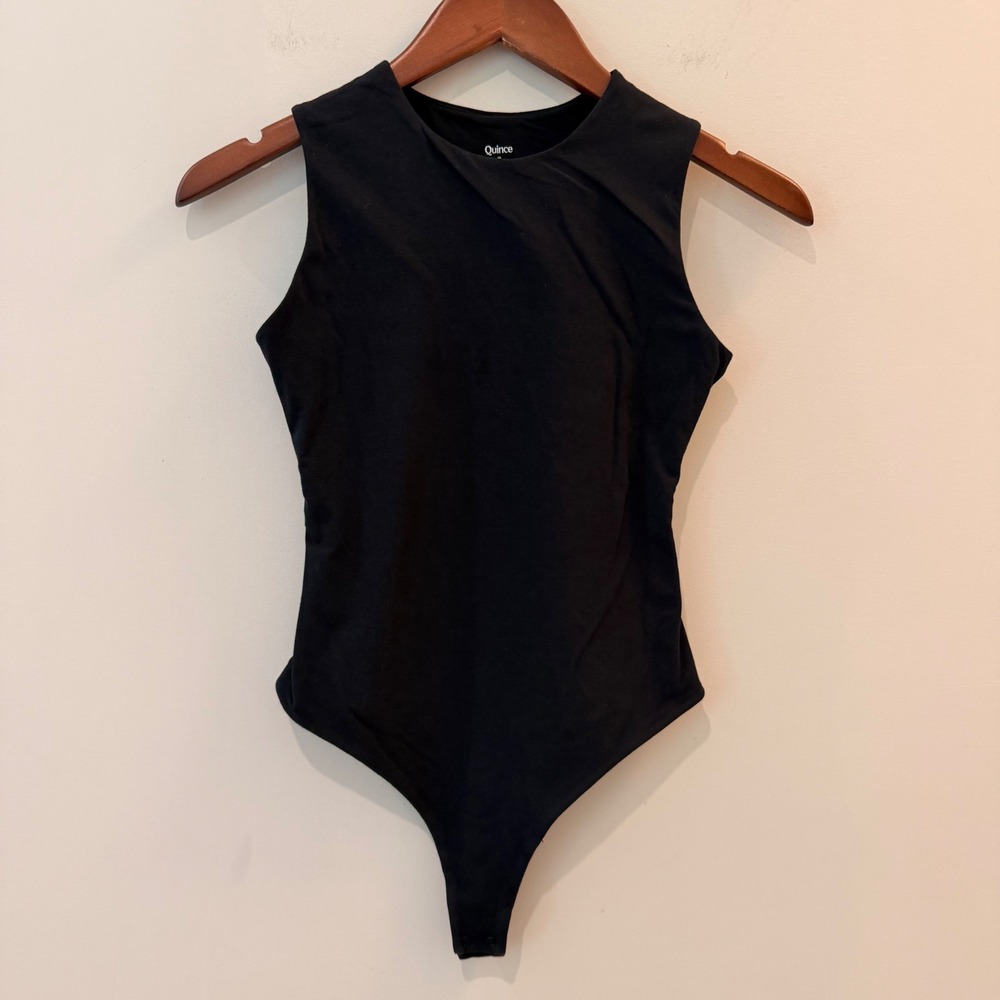Quince Stretch Cotton Jersey High Neck Sleeveless Bodysuit Organic Black XS NWOT - Picture 2 of 9